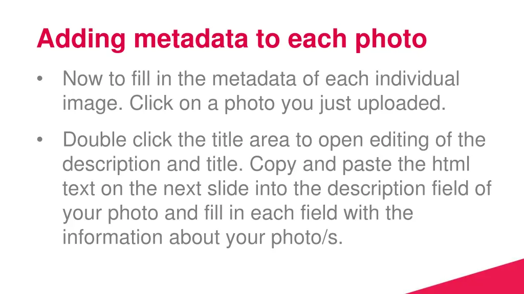 adding metadata to each photo