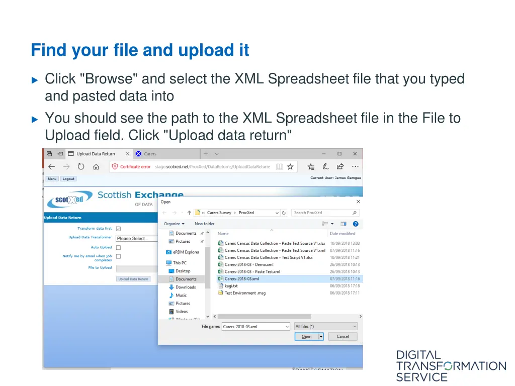 find your file and upload it