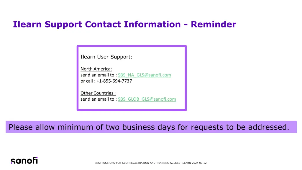 ilearn support contact information reminder