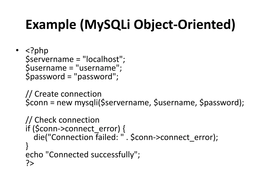 example mysqli object oriented