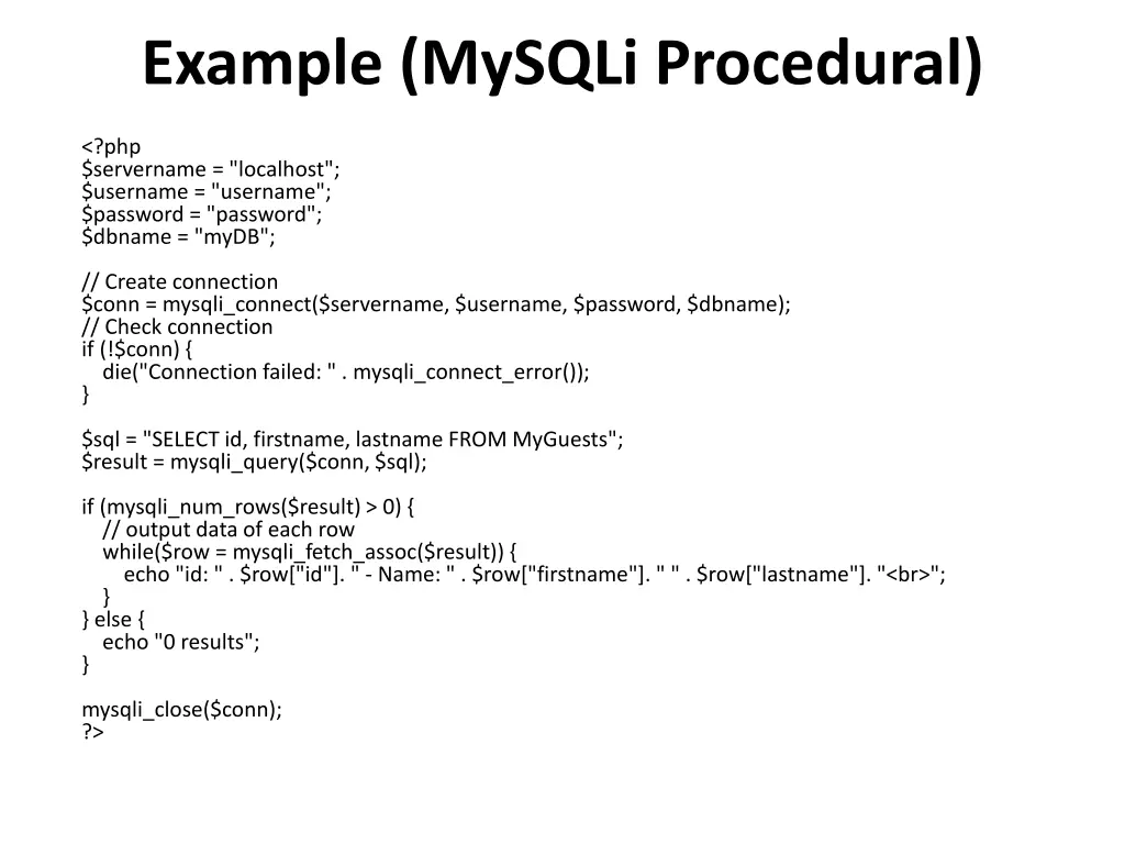 example mysqli procedural 2