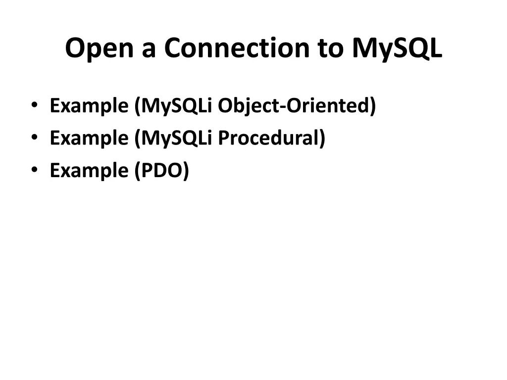 open a connection to mysql