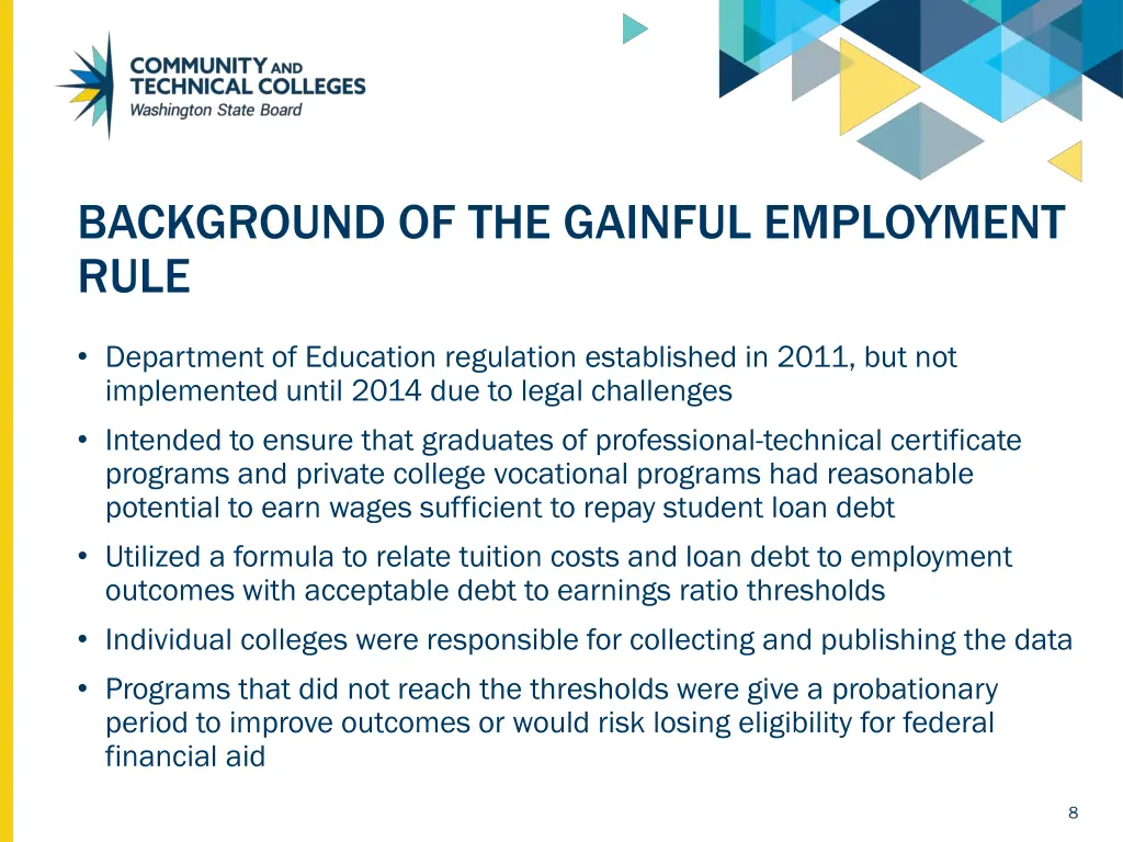 background of the gainful employment rule