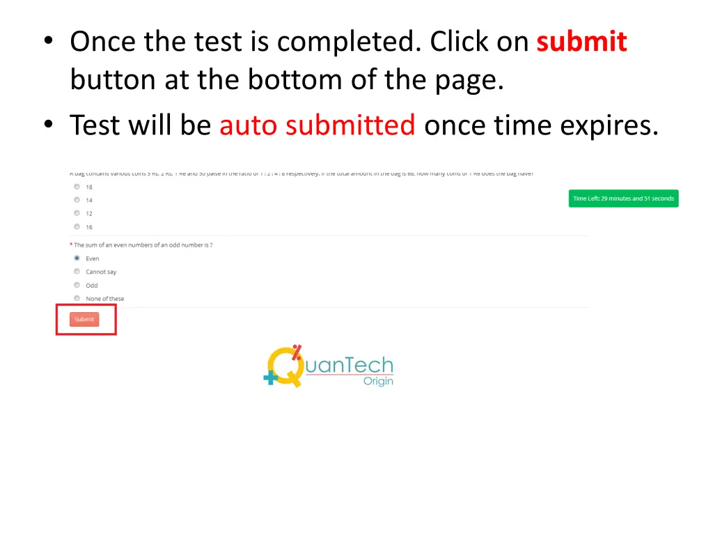 once the test is completed click on submit button