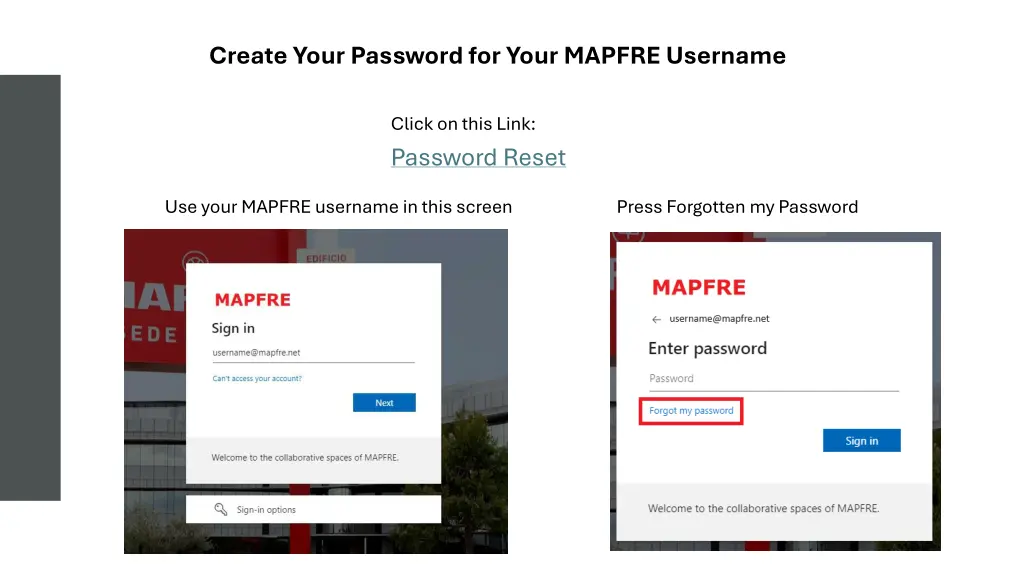 create your password for your mapfre username