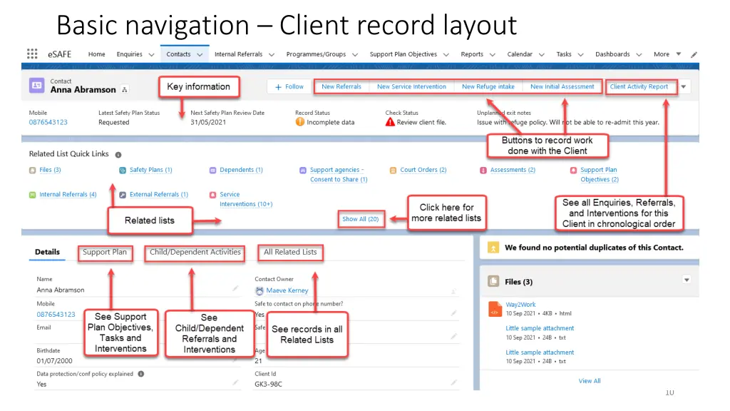 basic navigation client record layout