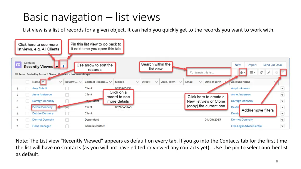 basic navigation list views