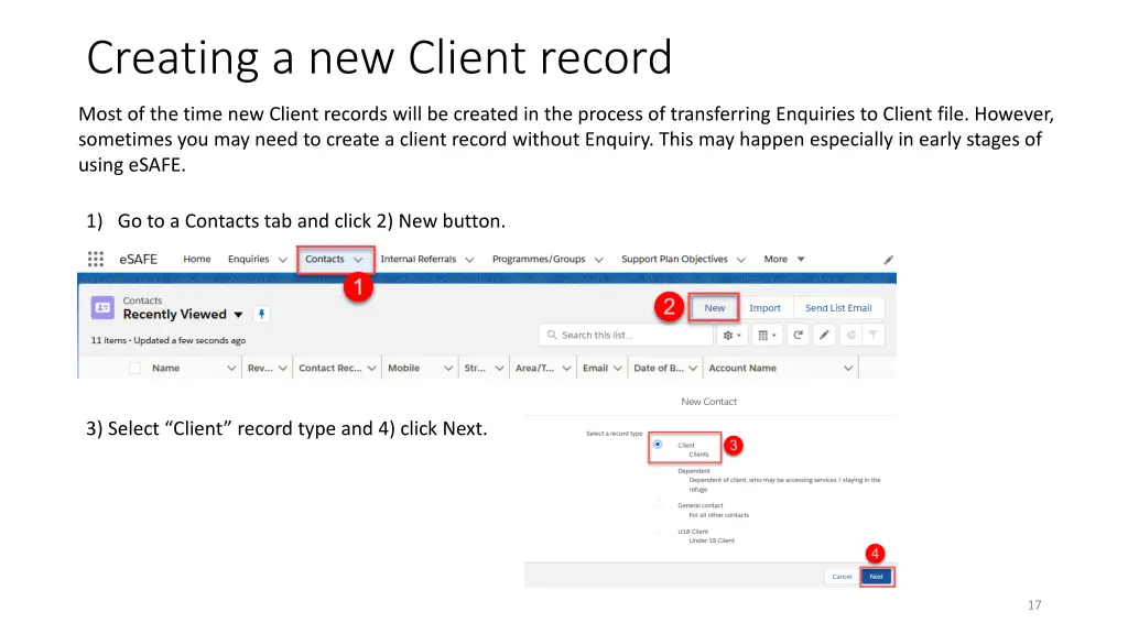 creating a new client record