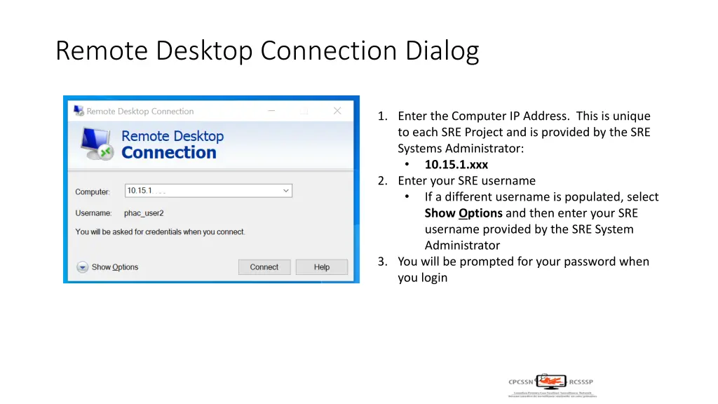 remote desktop connection dialog