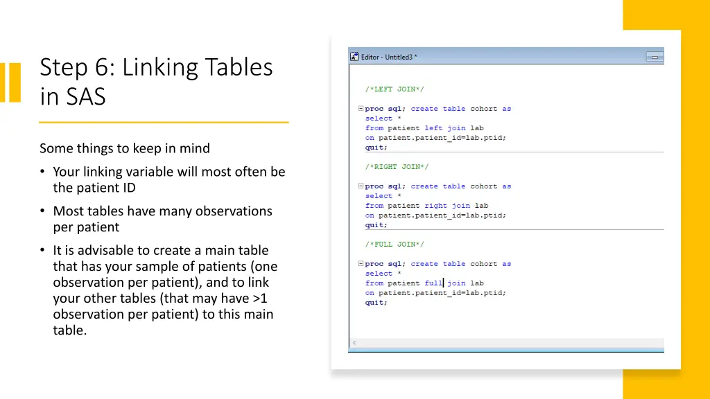 step 6 linking tables in sas 1