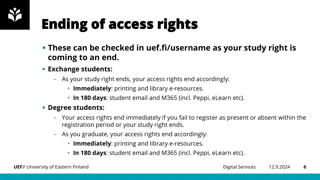 ending of access rights ending of access rights