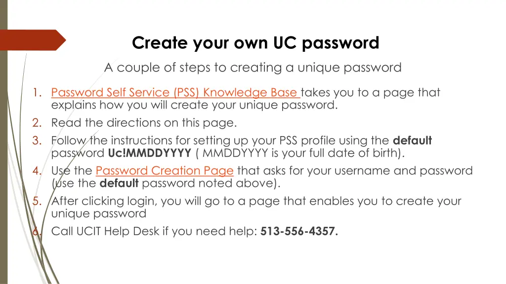 create your own uc password