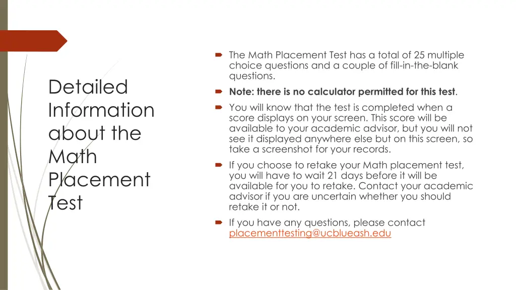 the math placement test has a total