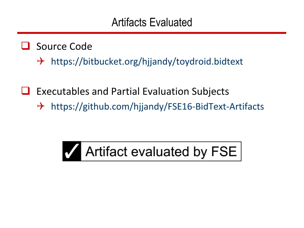 artifacts evaluated