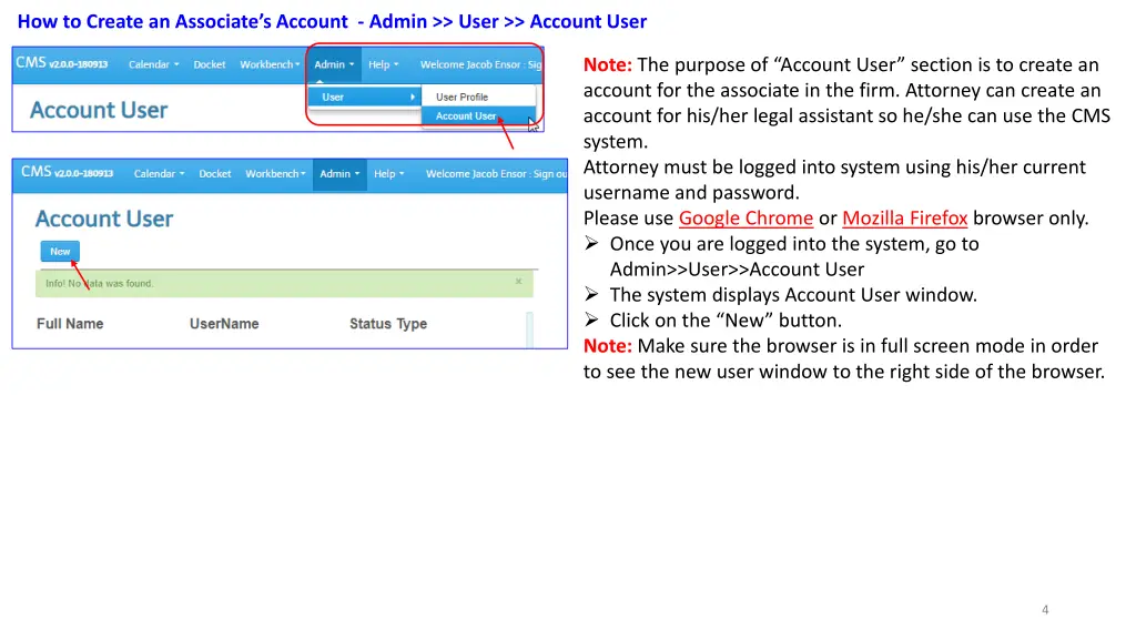 how to create an associate s account admin user