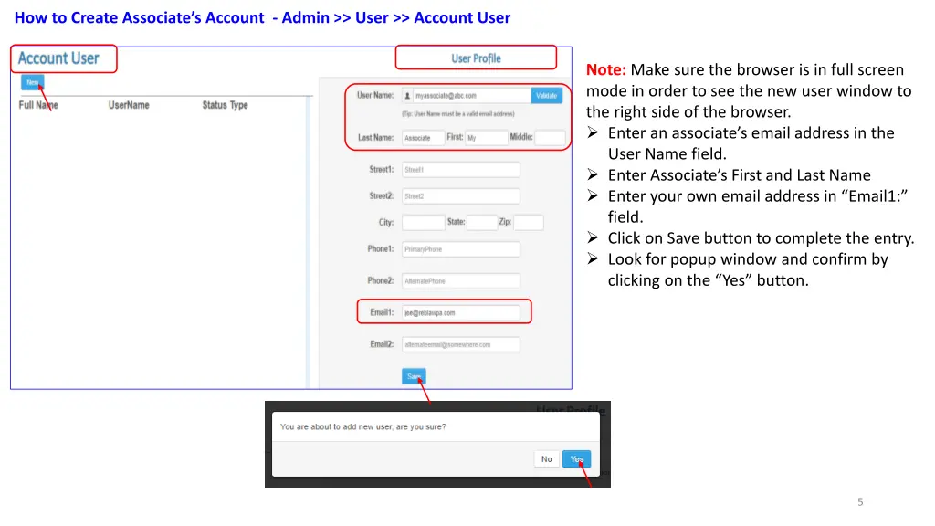 how to create associate s account admin user