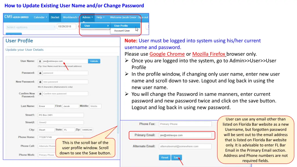 how to update existing user name and or change