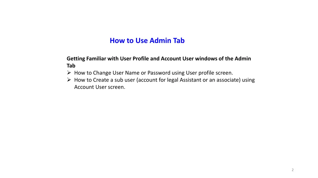 how to use admin tab