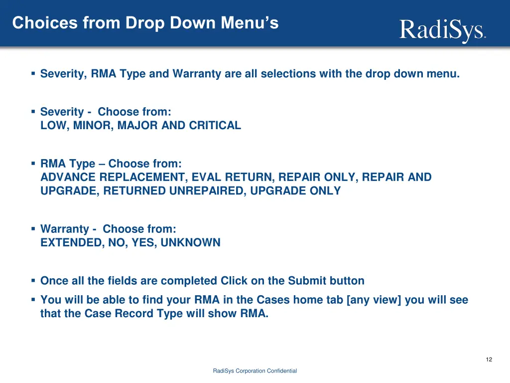 choices from drop down menu s