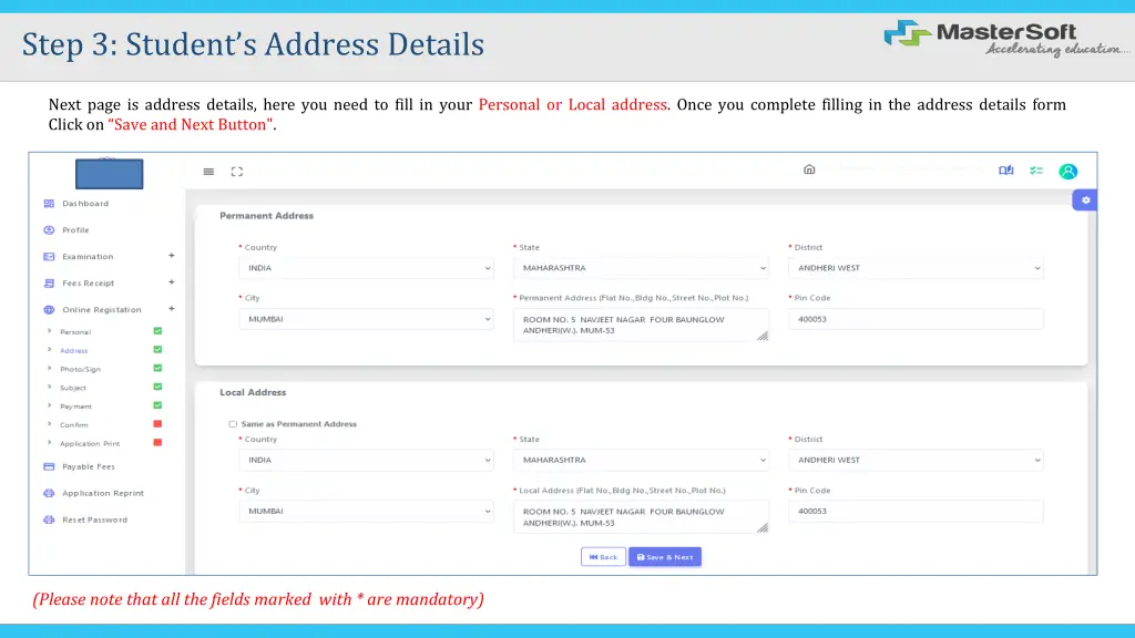 step 3 student s address details