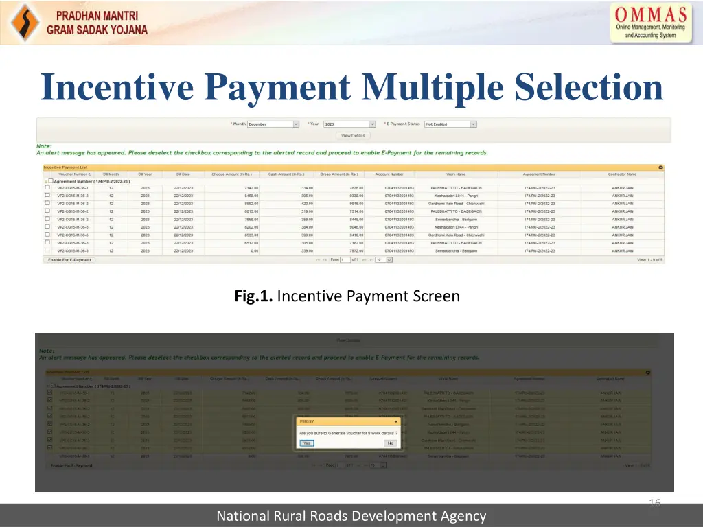 incentive payment multiple selection