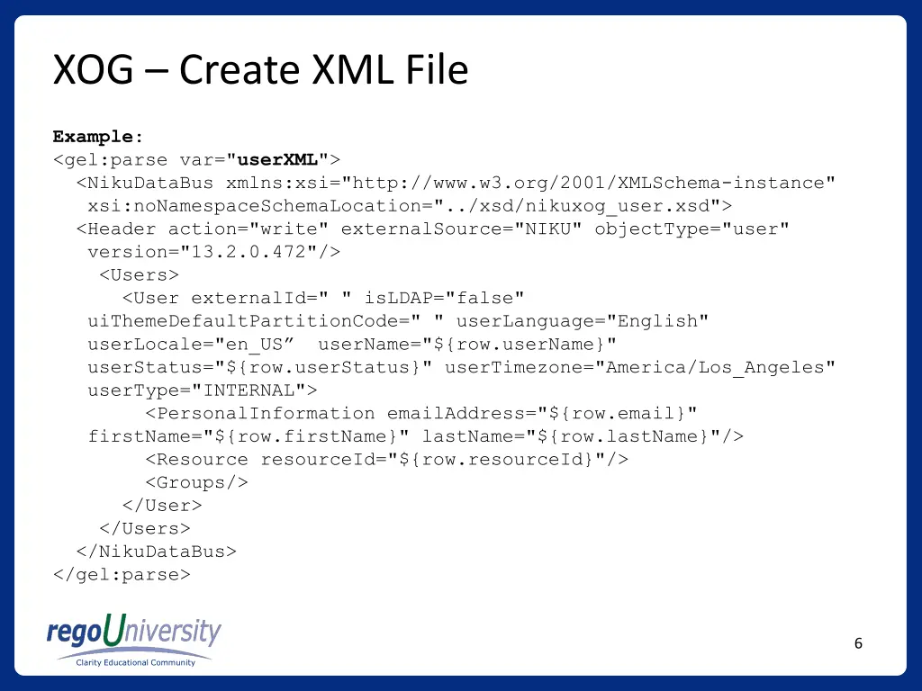 xog create xml file