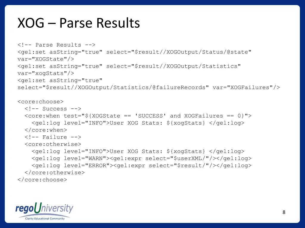 xog parse results