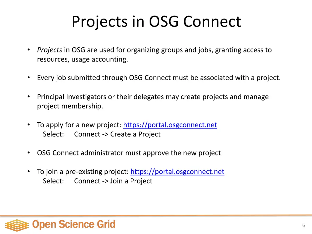 projects in osg connect