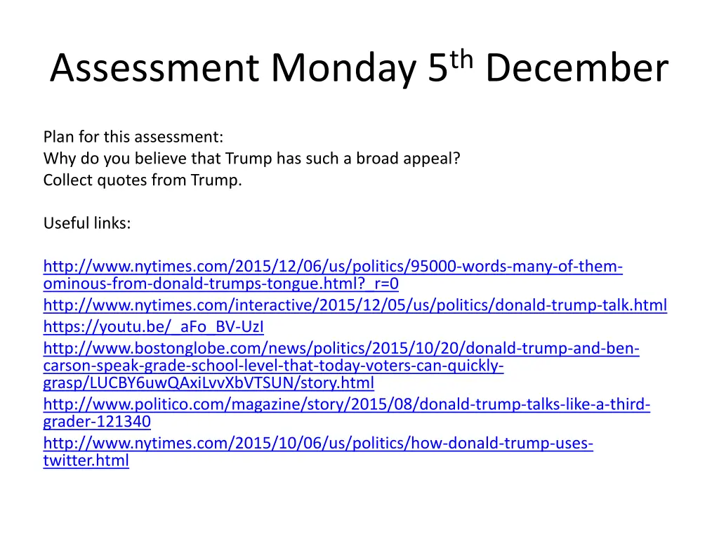 assessment monday 5 th december