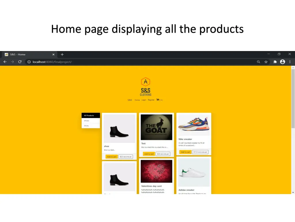 home page displaying all the products