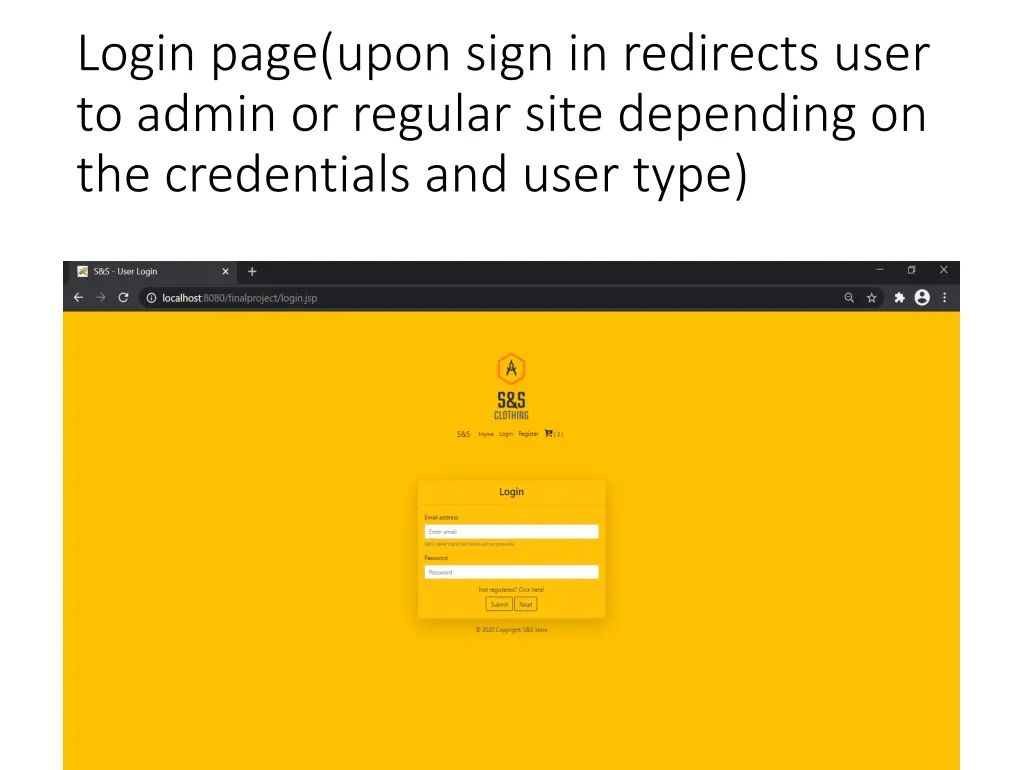 login page upon sign in redirects user to admin