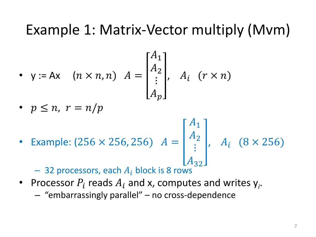 example 1 matrix vector multiply mvm