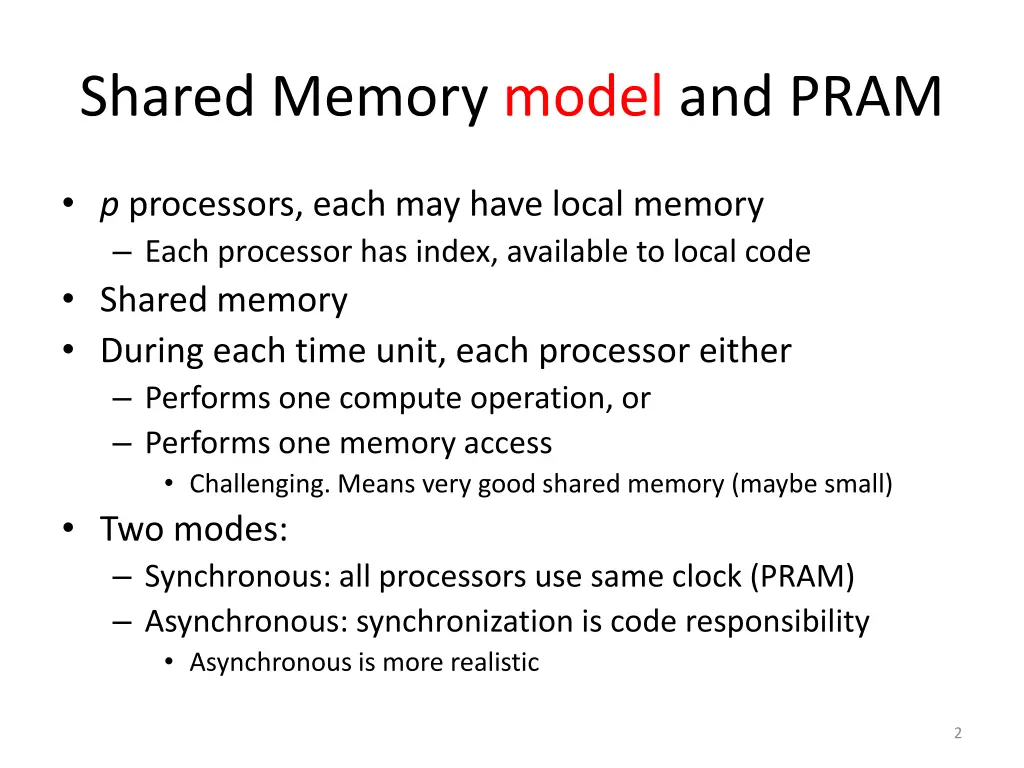 shared memory model and pram