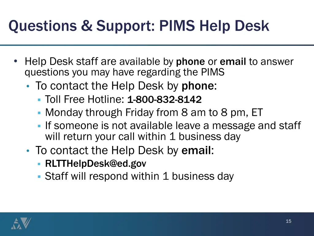 questions support pims help desk