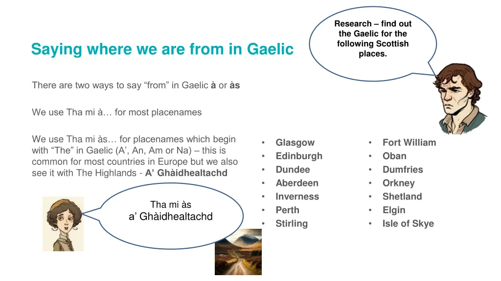 research find out the gaelic for the following