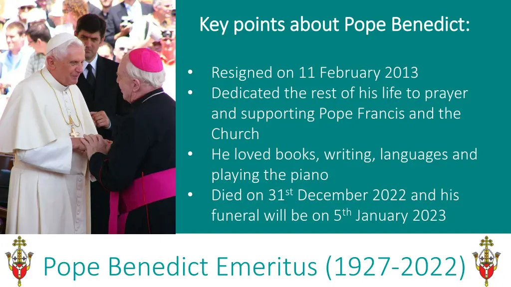 key points about pope benedict key points about 1