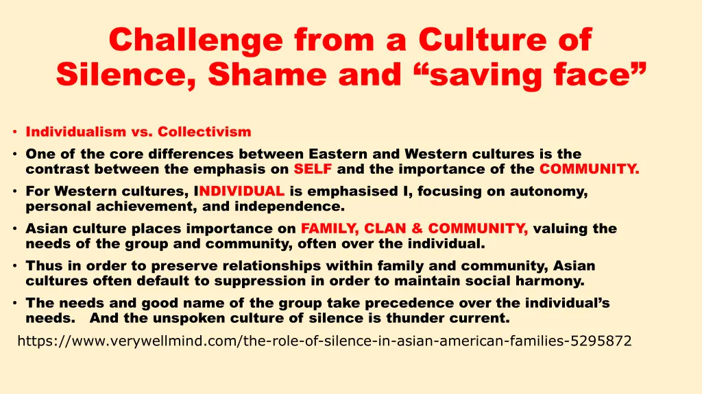 challenge from a culture of silence shame