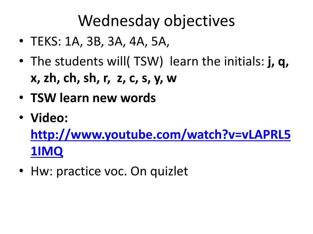 wednesday objectives teks