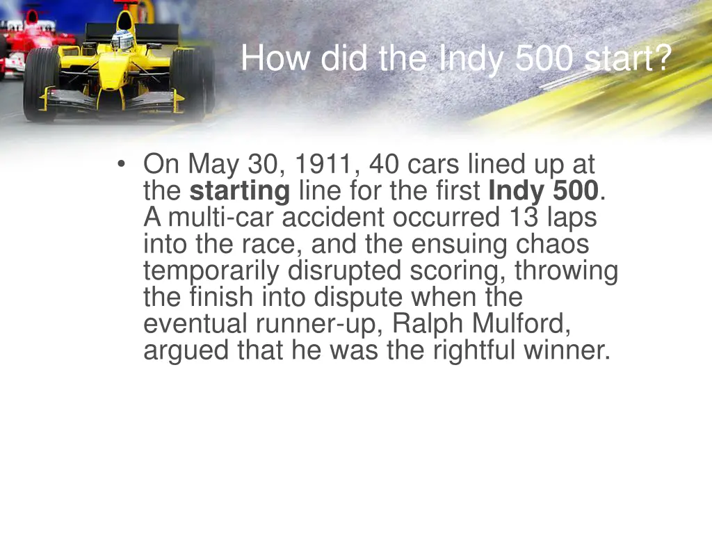 how did the indy 500 start