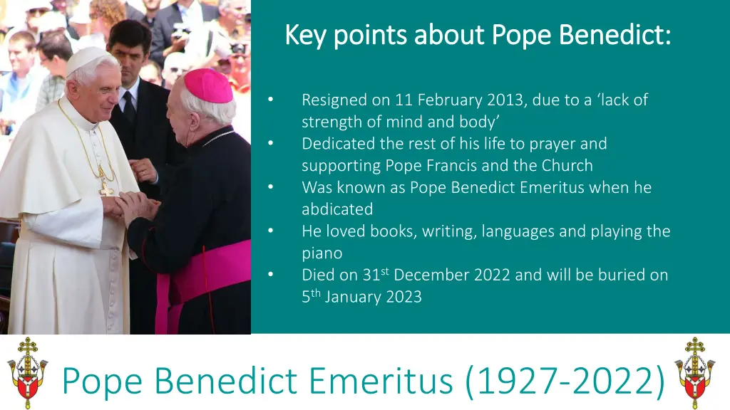 key points about pope benedict key points about 1