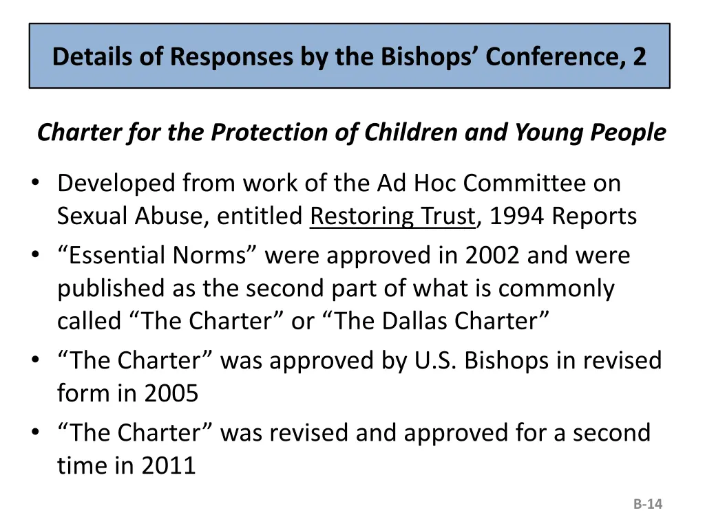 details of responses by the bishops conference 2