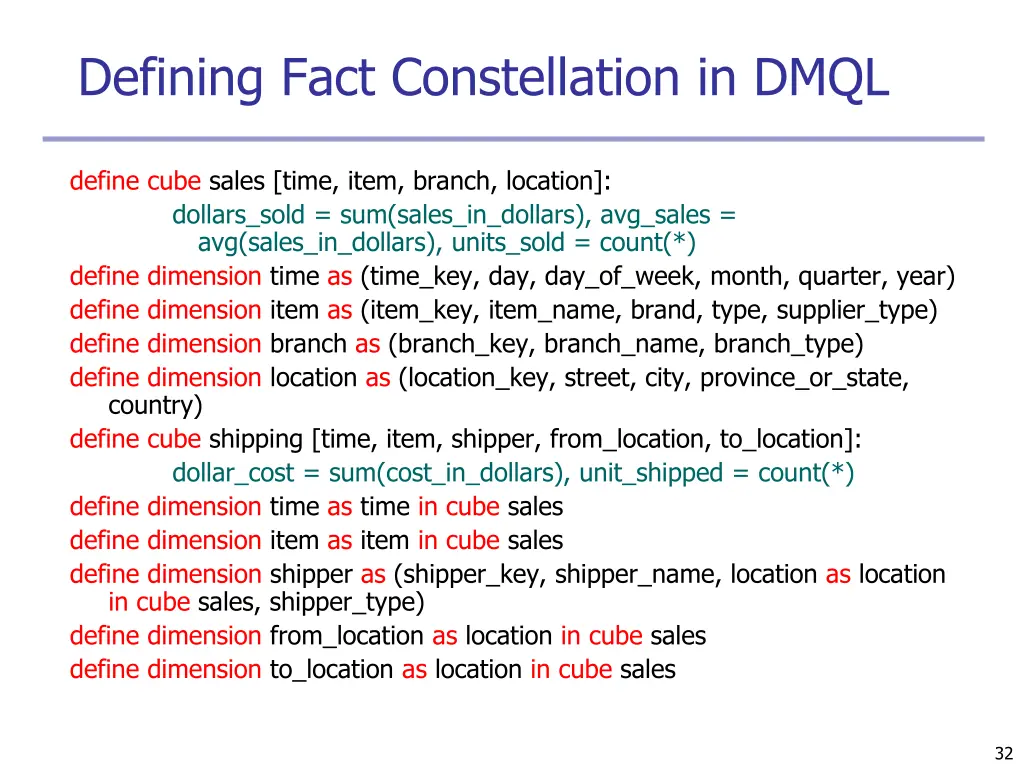 defining fact constellation in dmql