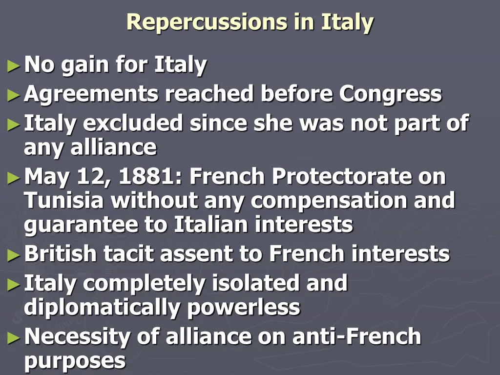 repercussions in italy