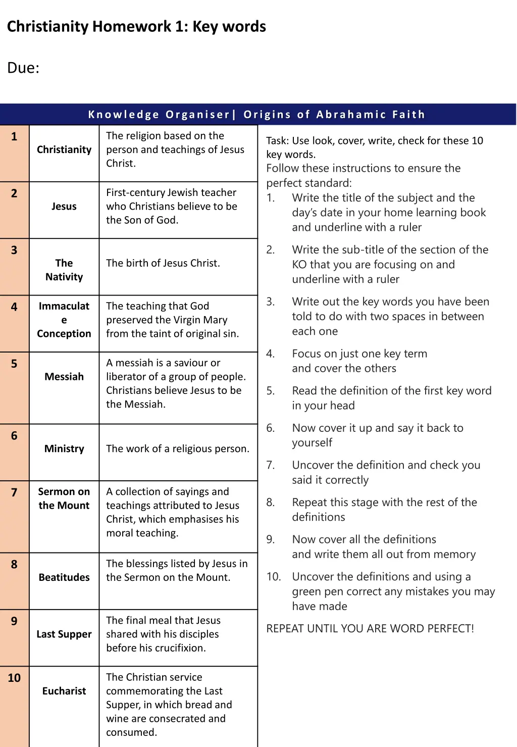 christianity homework 1 key words