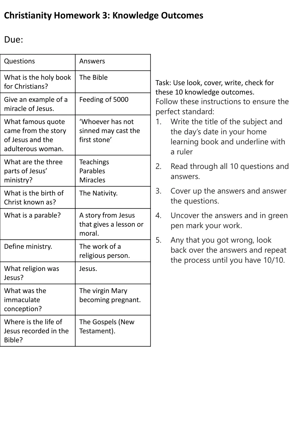 christianity homework 3 knowledge outcomes