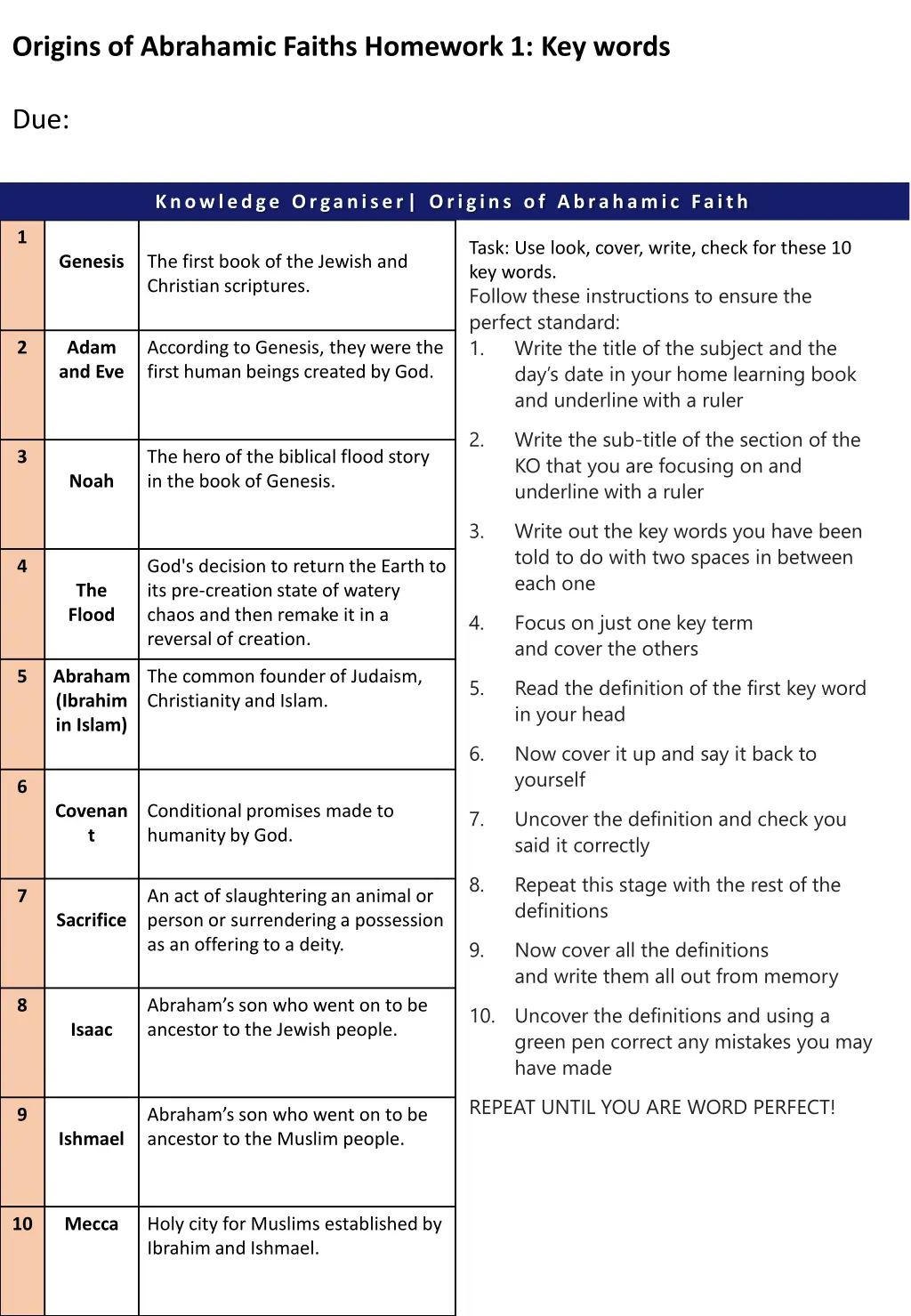 origins of abrahamic faiths homework 1 key words