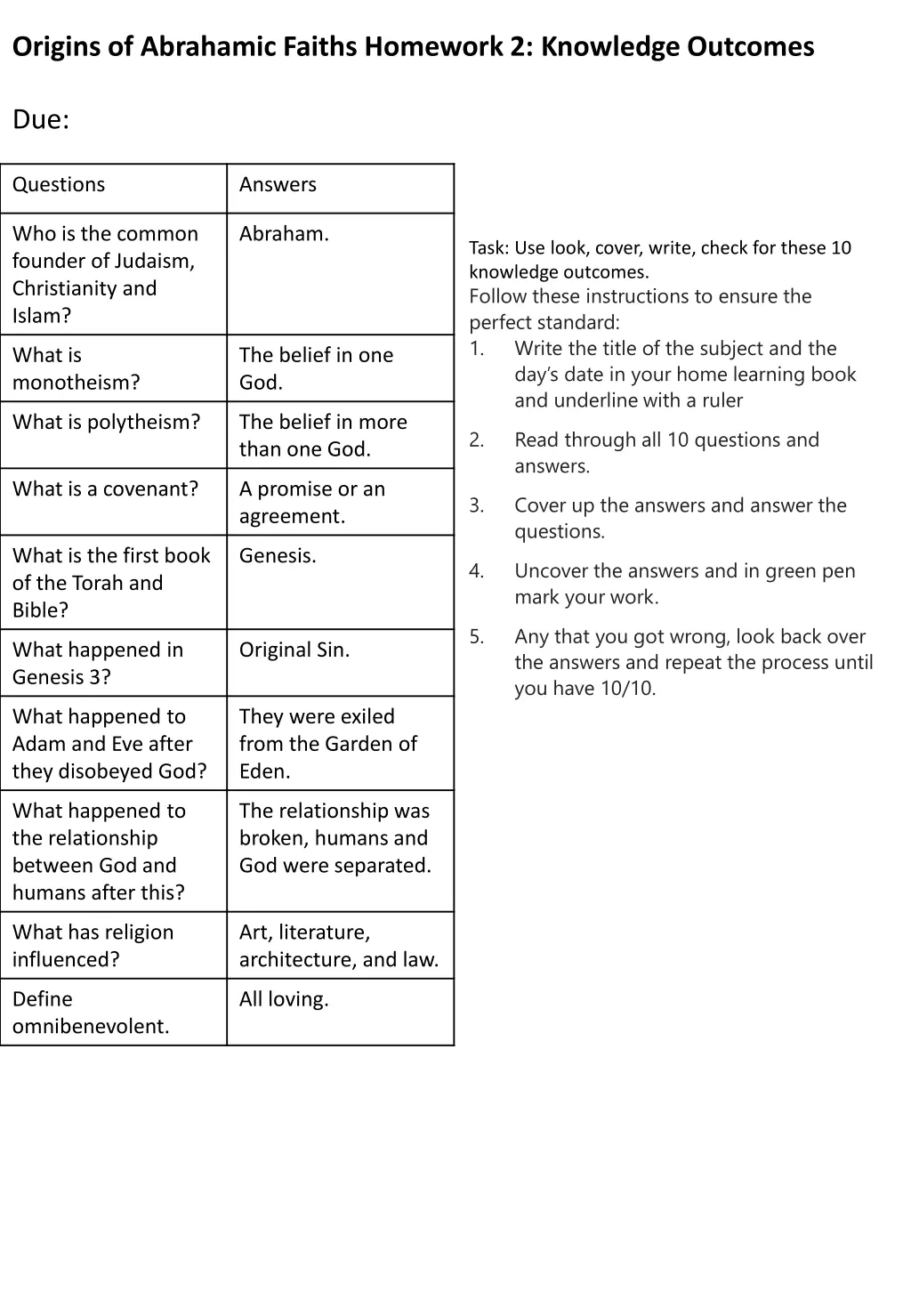 origins of abrahamic faiths homework 2 knowledge