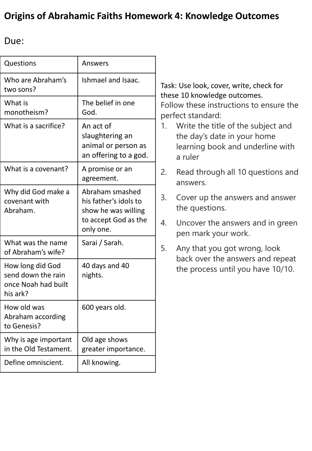 origins of abrahamic faiths homework 4 knowledge