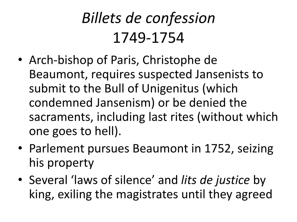 billets de confession 1749 1754 arch bishop