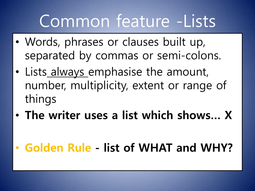 common feature lists words phrases or clauses